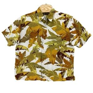 Centro‎ XL Green Floral Ramie Blend Short Sleeve Button Up Men's Hawaiian Shirt